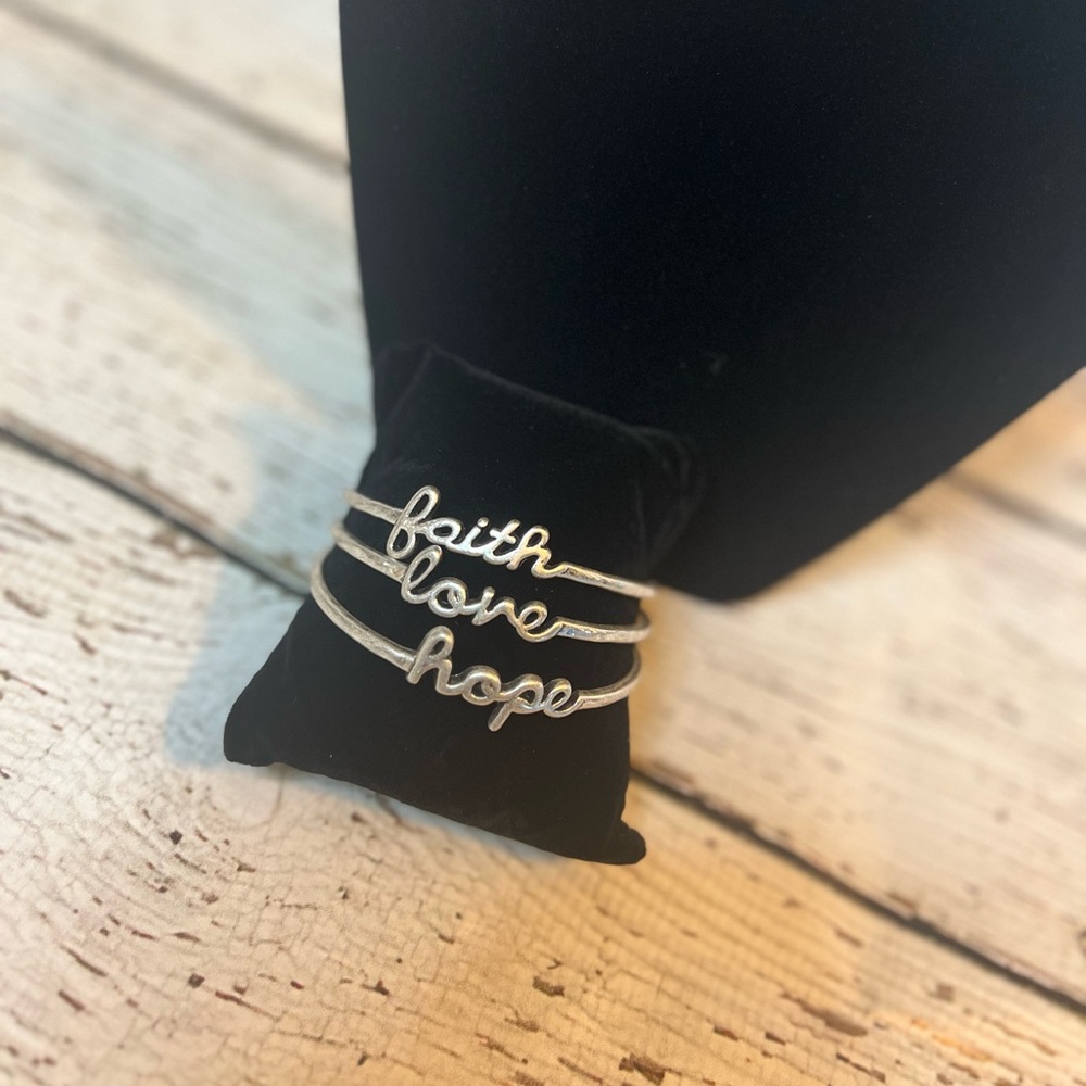 Silver Faith Love Hope bangles